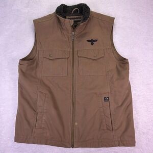 Dri Duck Men's Large Work Vest Zip Up Heavyweight Brown Sherpa & Quilted Liner